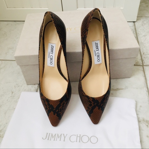 Jimmy Choo ROMY 60 CUOIO Snake Printed Leather Women’s Heels Pumps - Picture 3 of 16